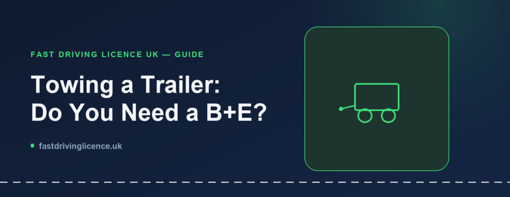 Illustration for a guide on B+E licence towing rules in the UK, showing a trailer icon